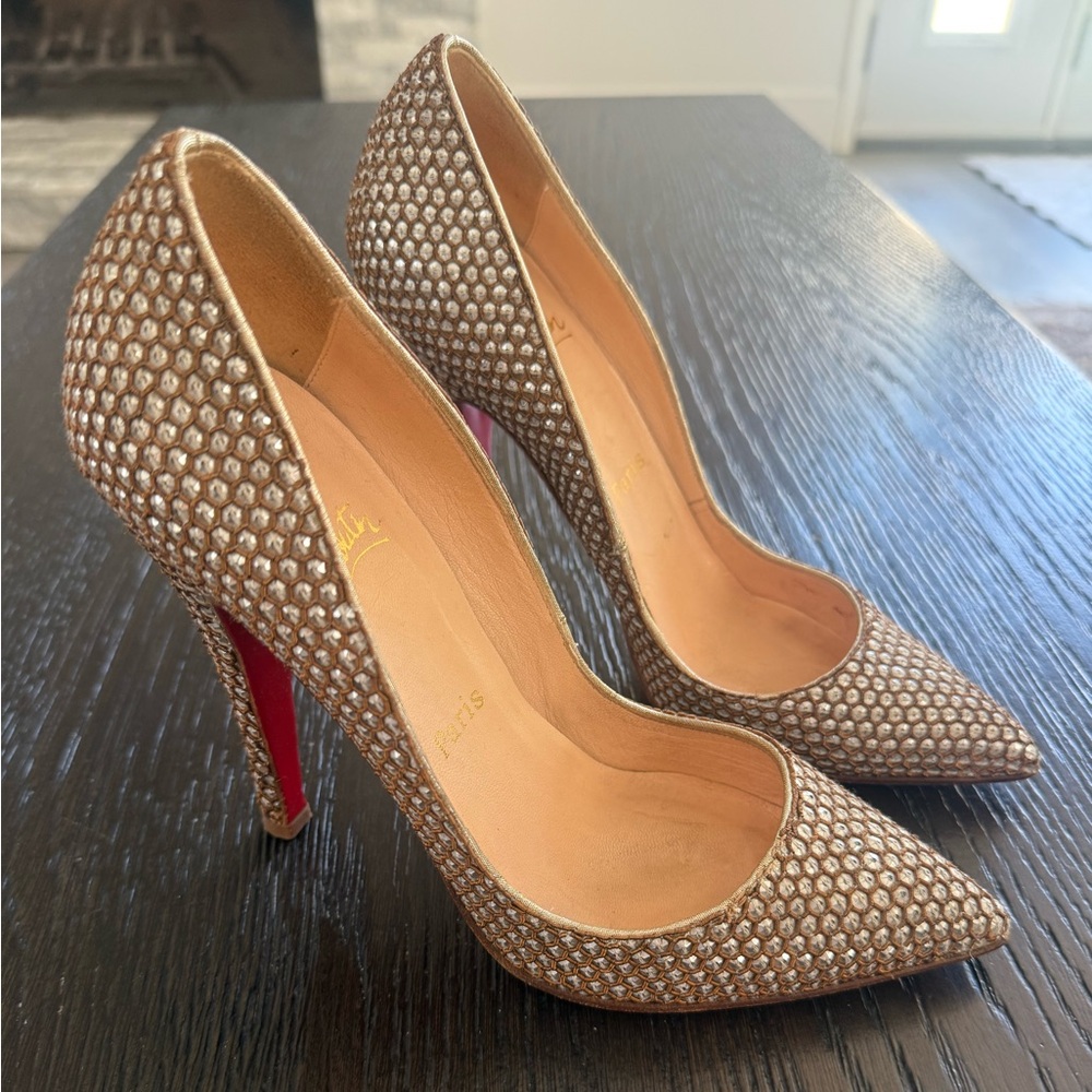 Christian Louboutin Pigalle Sequin Jeweled Heels Pump 38.5 38 1/2